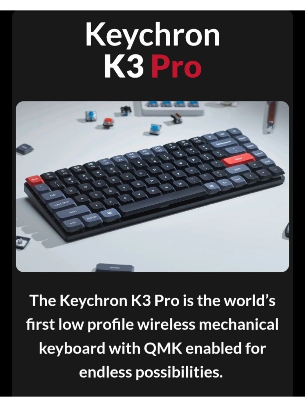 Keychron K3 Pro Compact Wireless Mechanical Keyboard With RBG Backlight Red...